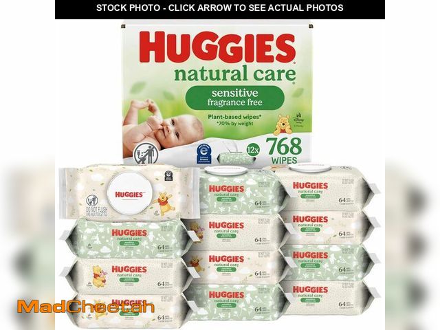 Lot 74-14581893 - Huggies Natural Care Sensitive Baby Wipes, Unscented, Hypoallergenic, 99% Purified Water, 12 Flip-To...
