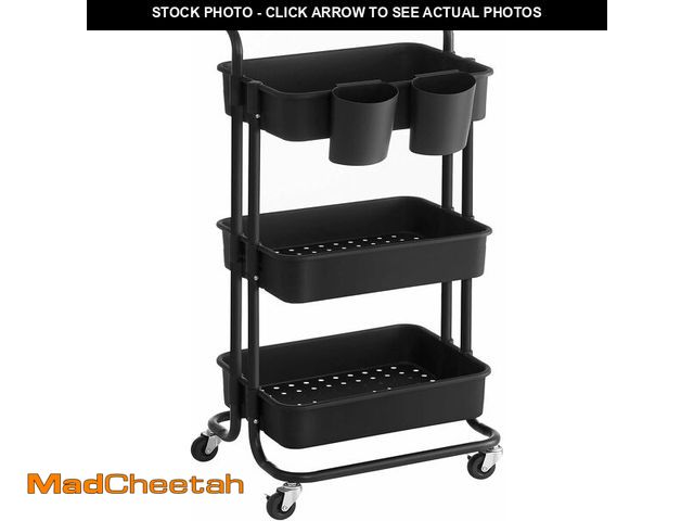 Lot 74-12695900 - SONGMICS Rolling Cart, 3-Tier Storage Cart, Storage Trolley with Handle 2 Small Organizers, Steel Fr...
