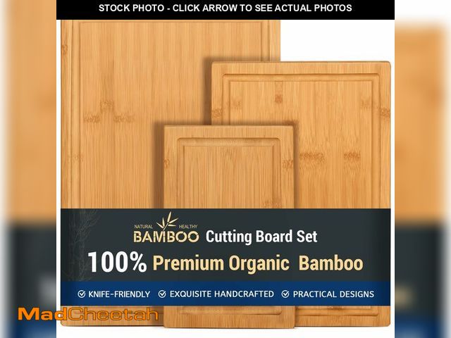 Lot 74-14209573 - Hiware 3-piece Bamboo Cutting Boards for Kitchen, Heavy Duty Bamboo Cutting Board with Juice Groove,...