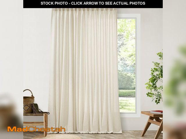 Lot 74-14208451 - Extra Wide Pleated 96 Inch Long Linen Curtains 100 Inches Wide for Living Room Light Filtering Semi ...