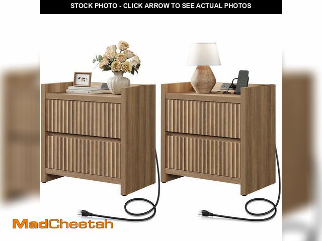 Lot 74-12669275 - SICOTAS 25.4" Wide Nightstand Set of 2 with Charging Station, Modern Night Stand  with  2 Fluted Dre...