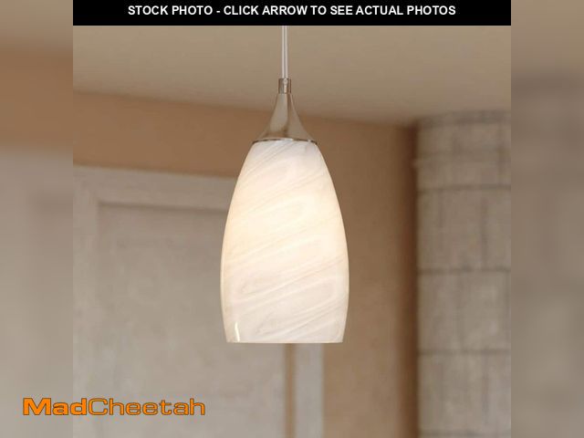 Lot 74-14074161 - VAXCEL Milano 1-Light 4.75 in. Wide Satin Nickel Bell Mini Pendant Light with White Alabaster Glass ...
