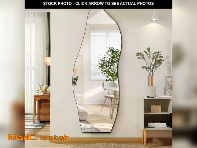Lot 74-12786632 - QDSSDECO Full Length Mirror 63"x24" Irregular Wall Mirror Wave Frameless for Living Room Bathroom Be...
