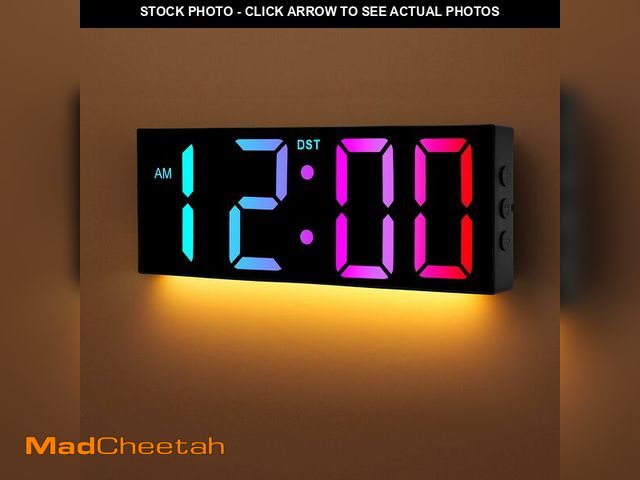 Lot 74-13565988 - Alampan 12" Large Digital Wall Clock with Remote Control, USB Powered, Corded RGB LED Clock with Ful...