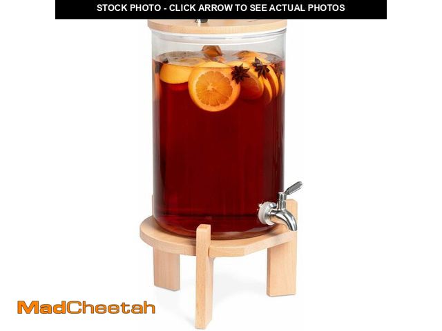 Lot 74-14600683 - Navaris Beverage Dispenser with Stand - 1.8 Gallon (7L) Glass Drink Dispenser with Spigot, Lid, Beec...