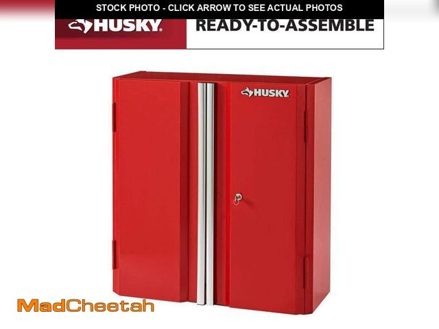 Lot 74-12581946 - Husky Ready-to-Assemble 24-Gauge Steel Wall Mounted Garage Cabinet in Red (28 in. W x 29.7 in. H x 1...