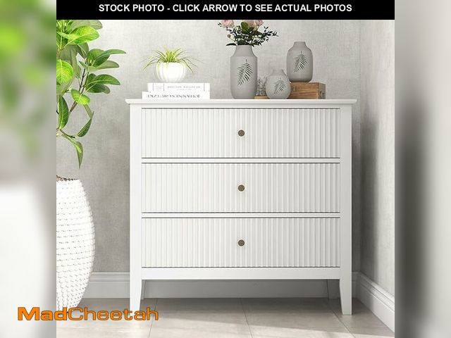 Lot 74-13072284 - RoyalCraft Large White Fluted 3 Drawer Dresser for Bedroom, Wide Chest of Drawers for Closet, Modern...