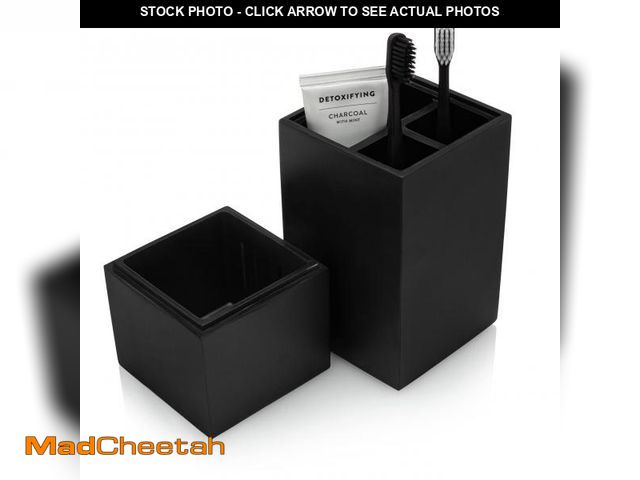 Lot 74-12306230 - Essentra Home Toothbrush Holder with Lid, Elegant Matte Black Bathroom Toothbrush &amp; Toothpaste O...