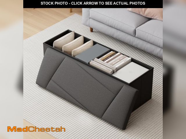 Lot 74-12514345 - Ottoman with Storage, ZETDIY 43" Linen Ottoman Storage Bench, Hold up to 650lb Capacity, Black - UNU...