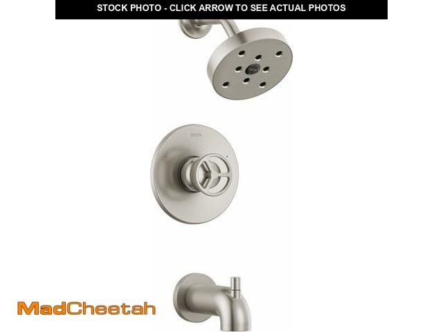 Lot 74-12840305 - Delta Trinsic 14 Series H2Okinetic Bathtub and Shower Faucet Set, Brushed Nickel Shower Head and Han...