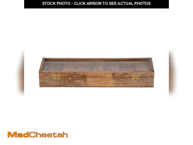 Lot 74-12557563 - Liv &amp; Skye Brown 19 in. x 6 in. Wood Solid Domino Game Set with Brass Inlay - UNUSED