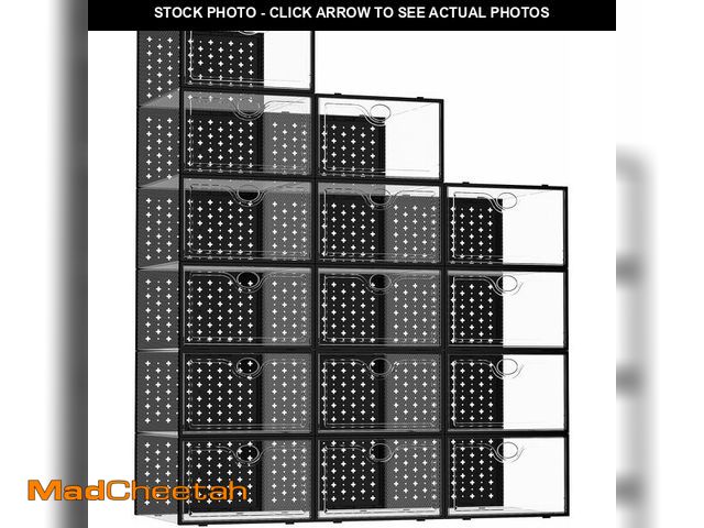 Lot 74-13718676 - Pinkpum 15 Pack X-Large Shoe Storage Boxes, Shoe Organizer for Closet Clear Plastic Stackable Shoe D...