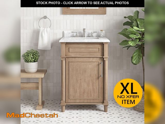 Lot 74-13099453 - Home Decorators Collection Aberdeen 24 in. Single Sink Antique Oak Bath Vanity with Carrara Marble T...