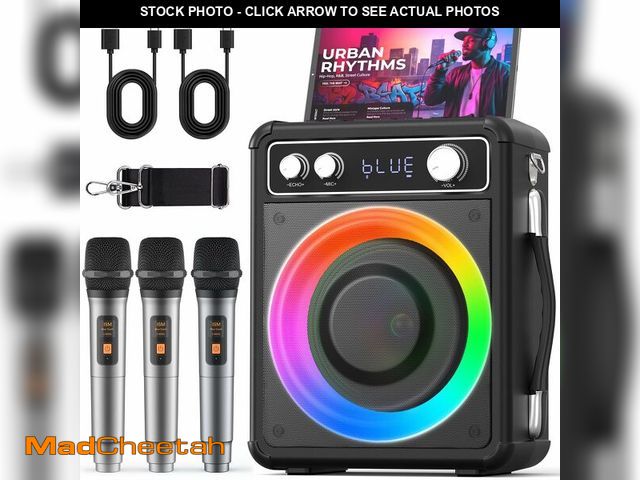 Lot 74-14386566 - VOSOCO Karaoke Machine with 3 Wireless Rechargeable Microphones, Portable Bluetooth Speaker for Adul...