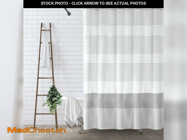 Lot 74-12450811 - Awellife Boho Gray Shower Curtain for Bathroom Stripe Shower Curtain Boho Farmhouse Cotton Grey 96" ...