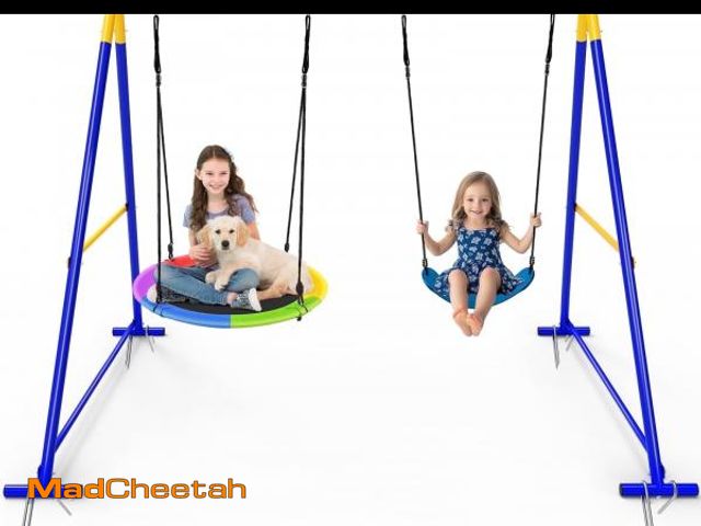 Lot 74-12490061 - G TALECO GEAR 440lbs 2 Seat Swing Sets for Backyard, 1 Saucer Swing and 1 Belt Swing with Heavy Duty...