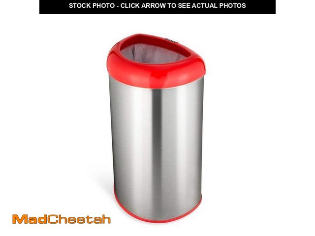 Lot 74-12584864 - NINESTARS 13 Gal. Red Open Top Lid Stainless Steel Trash Can - UNUSED