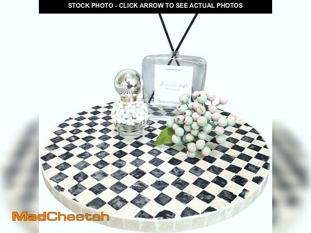 Lot 74-13948482 - Chicapica Lazy Susan Organizer, Bohemian Checkered Pattern with Mother of Pearl, 12 Inch Rotating Tr...