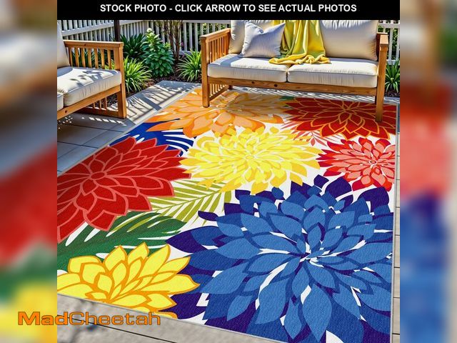 Lot 74-14058132 - Colorful 5x8 Outdoor Area Rug Washable Multicolored Patio Rug Tropical Botanical Floral Chenille Wat...