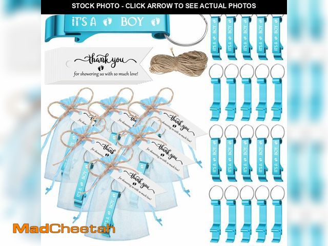 Lot 74-12703370 - Maxcheck 100 Sets Baby Shower Bottle Opener Favors Includes It's a Boy Keychain Blue Bottle Opener K...