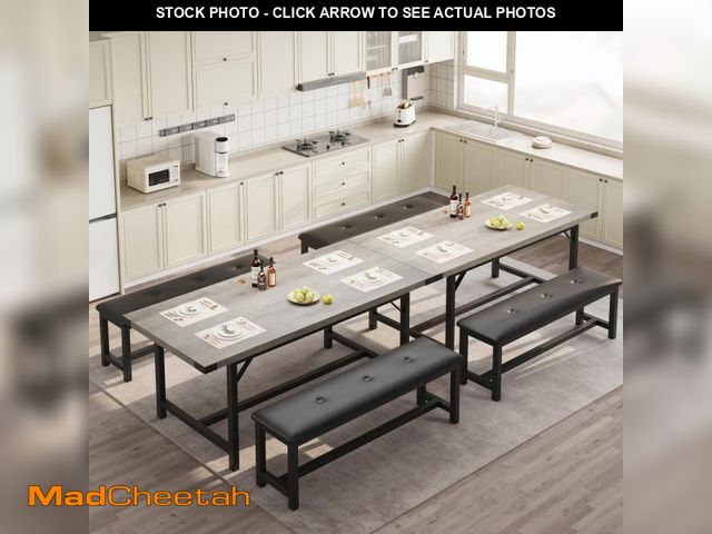 Lot 74-12428313 - GarveeHome Dining Table Set for 4-6, 63 in Large Extendable Dining Room Table Set for 6, Wood Rectan...
