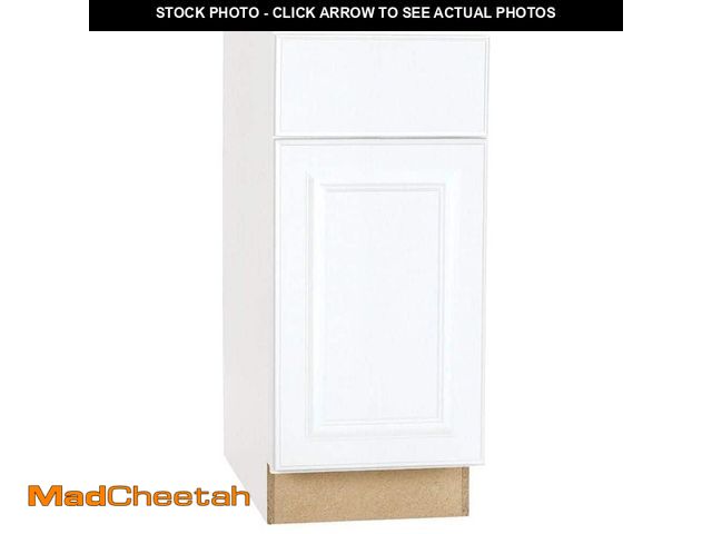 Lot 74-13286404 - Hampton Bay Hampton 15 in. W x 24 in. D x 34.5 in. H Assembled Base Cabinet in Satin White - UNUSED