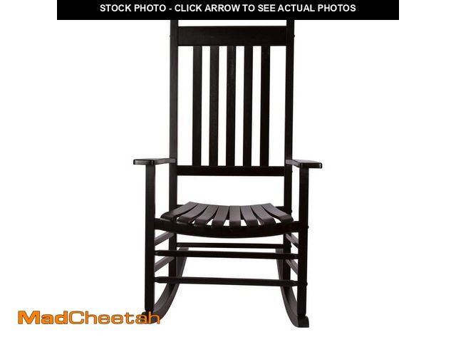Lot 74-14306554 - Shine Company Vermont Porch Rocker Black Wood Outdoor Rocking Chair - UNUSED