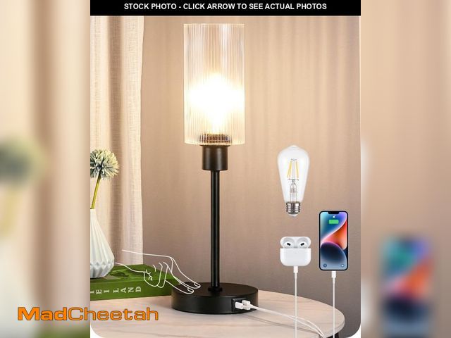 Lot 74-12435495 - EDISHINE Table Lamp Touch Control, with USB C+A Charging Ports, 3 Way Dimmable Glass Bedside Lamp wi...