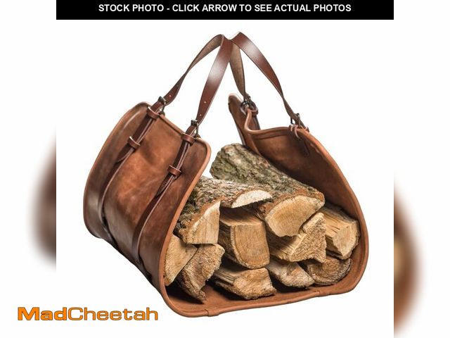 Lot 74-13563843 - DarkRabbit Leather Firewood Carrier, Cabin Wood Log Carrier, Large Log Tote Bag for Fireplace, Campf...