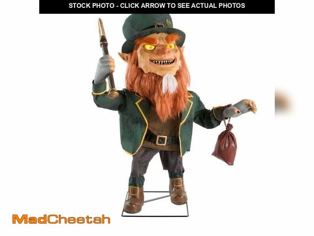 Lot 74-13096419 - Home Accents 4.5 ft. Gruesome Grounds Animated LED Cursed Clover Leprechaun Prop - UNUSED