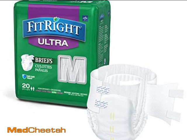 Lot 74-12399037 - FitRight Adult Diapers, Ultra Heavy Absorbency, M (Waist Size 32in-44in), 80 Count, OptiFit Incontin...