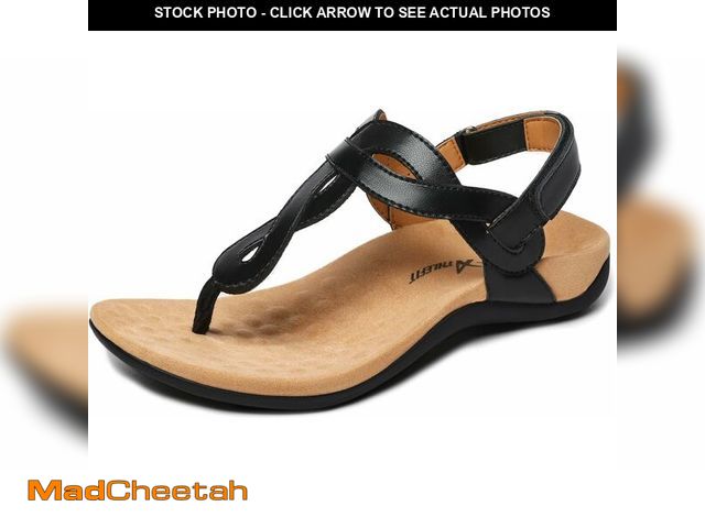 Lot 74-12677591 - Athlefit Womens Black Orthopedic Arch Support Sandals Casual Summer Walking Adjustable Thong Sandals...