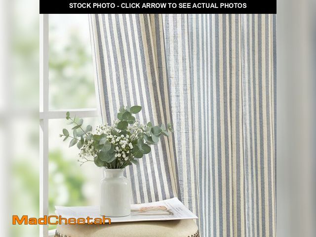 Lot 74-14149019 - jinchan Linen Curtains for Living Room Blue on Beige Striped Curtains for Bedroom Ticking Stripe Pat...