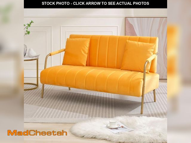 Lot 74-12240682 - Dolonm 60" Velvet Loveseat, 2 Seater Upholstered Couch with 2 Pillows, Mid Century Pleated Velvet So...