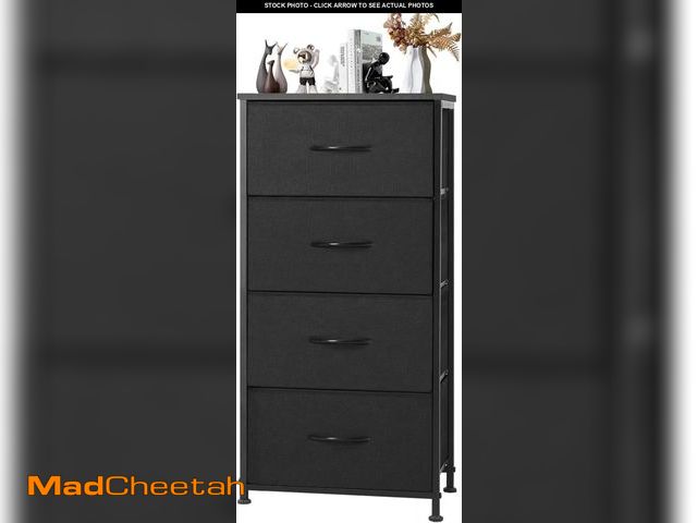 Lot 74-12396584 - DUMOS Dresser for Bedroom 4 Drawers, Tall Fabric Closet Chests Organizer Tower Furniture with Wooden...