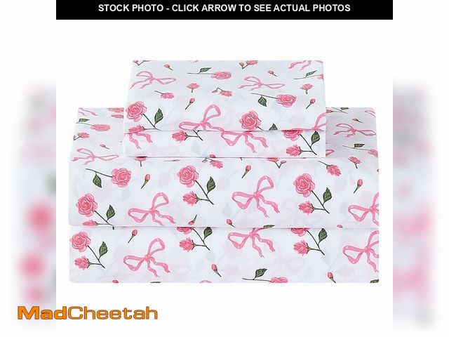 Lot 74-13548542 - Softan Pink Floral Twin Bed Sheets, Cozy Microfiber Flower Printed Sheets with 15" Deep Pocket Fitte...