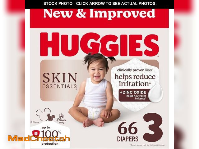 Lot 74-14067350 - Huggies Size 3 Diapers, Skin Essentials Baby Diapers, Size 3 (16-28 lbs), 66 Count - UNUSED