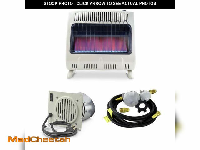 Lot 74-12836004 - Mr. Heater 30,000 BTU Unvented Propane Heater with Built In Blower and 12ft Hose - USED