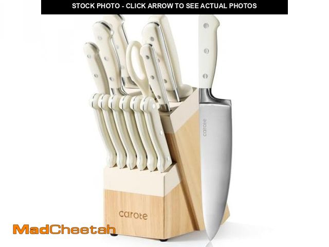 Lot 74-12324677 - CAROTE 14 Pieces Knife Set with Block, Forged, High Carbon Stainless Steel Sharp Blade Block Knife S...