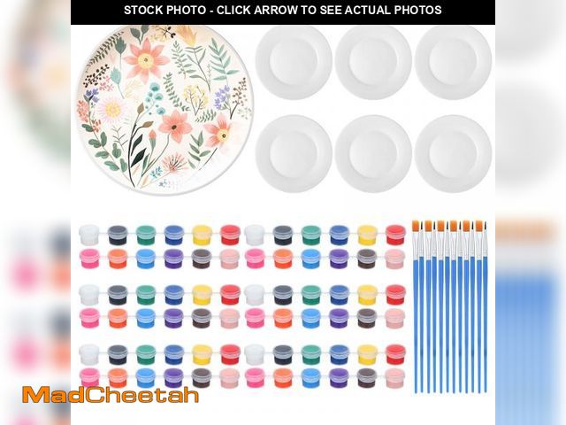 Lot 74-12050716 - Marspark 6 Pcs 9 Inches Ceramic Painting Plate White Ceramic Plates with 6 Sets of 12 Colors Paint 6...