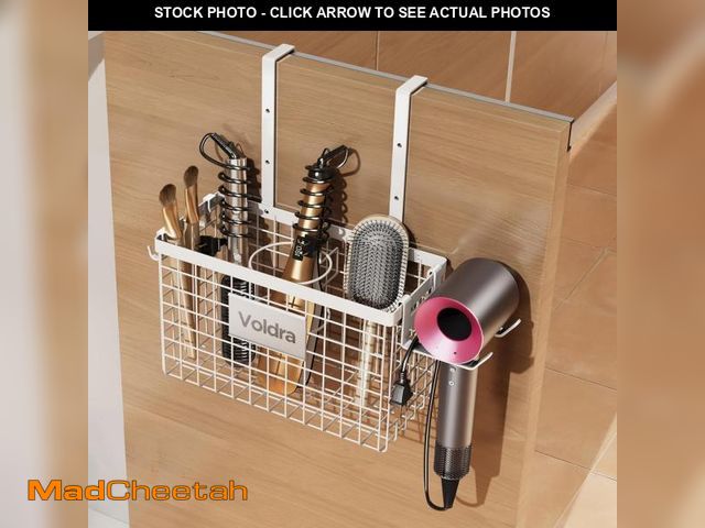 Lot 74-12333342 - Voldra Hair Dryer Holder Cabinet Door, Adhesive Hair Tool Organizer Wall Mount Adjustable Height Blo...