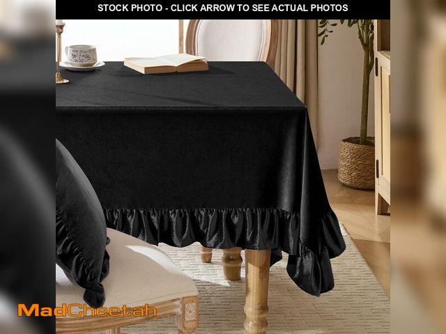 Lot 74-14269136 - KKJIAF Black Velvet Tablecloth 60 x 84 Inch, Retro Farmhouse Ruffle Oblong Tablecloth Washable Table...