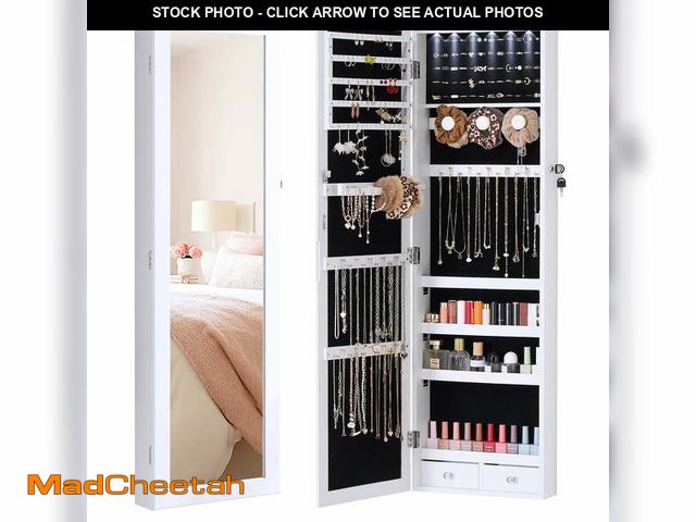 Lot 74-13043484 - edx Full-Length Mirror Jewelry Cabinet with 6 LED Lights, Wall Door Mounted Large Jewelry Armoire Or...