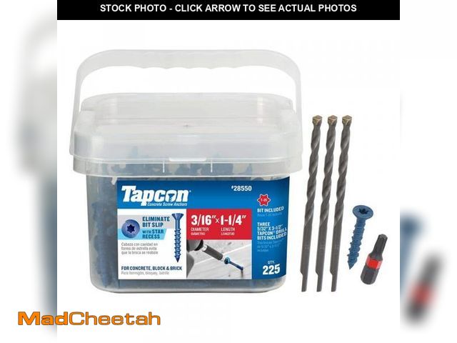 Lot 74-12411973 - Tapcon 3/16 in. x 1-1/4 in. Star Flat-Head Concrete Anchors (225-Piece) - UNUSED