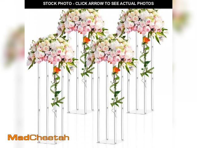 Lot 74-12115053 - Geetery 4 Pieces Tall Acrylic Vase Wedding Centerpieces Clear Flower Stand Column Geometric Floral V...