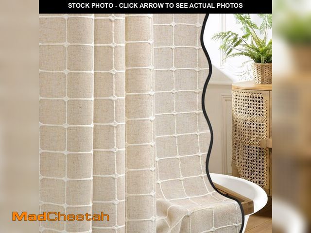 Lot 74-14270446 - NDDYCU Scalloped Boho Shower Curtain, Boho Linen Fabric with Embroidered Plaid Shower Curtains for B...
