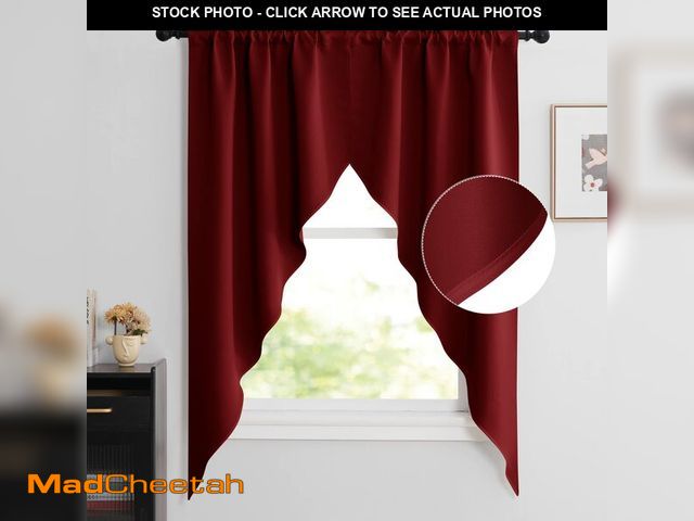 Lot 74-12975855 - NICETOWN Blackout Kitchen Tier Curtains- Rod Pocket Tailored Scalloped Valance/Swags for Basement (1...