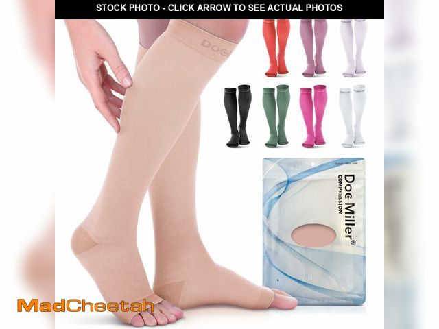 Lot 74-14058622 - Doc Miller Open Toe Compression Socks, 20-30 mmHg, Toeless Compression Sleeves for Legs, Knee High S...