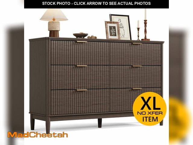 Lot 74-13118484 - LINSY Fluted Dresser for Bedroom with 6 Drawers, Mid Century Modern Chest of Drawers with Gold Metal...