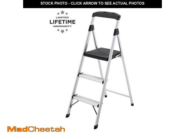 Lot 74-14274821 - Gorilla Ladders 3-Step Aluminum Step Stool Ladder, 250 lbs. Type I Duty Rating (9ft. Reach Height) -...